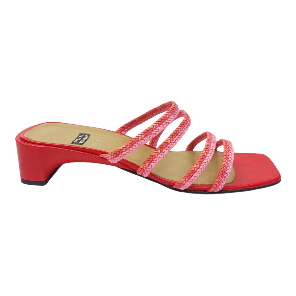 Stuart Weitzman Red Raffia Strappy Slides - Picture 2 of 11